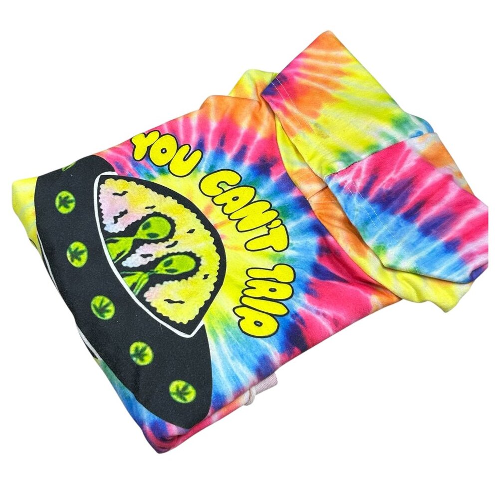 ROMWE Woman's YOU CAN'T TRIP WITH US Cropped TIE DYE Hoodie Alien Rave SMALL